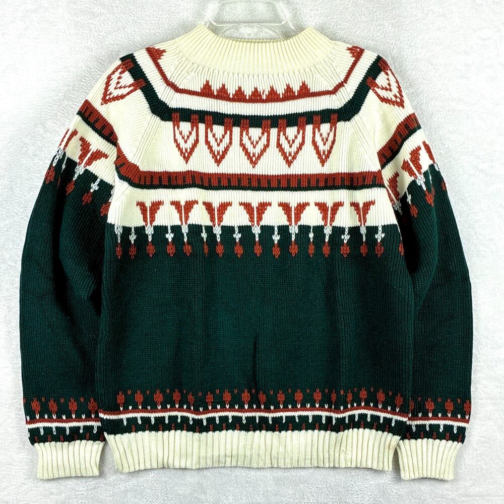 VTG JC Penney Sweater Mens L Ivory Green Geometric Classic Ski Grandpa Retro 80s